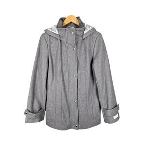 CALVIN KLEIN WOMENS GRAY WOOL BLEND PEACOAT SIZE 12 DETACHABLE HOOD